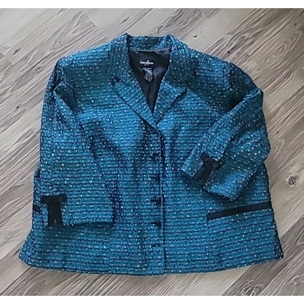 Positive Attitude Women's Blue Confetti Satin Jacket Sz 24P Vintage